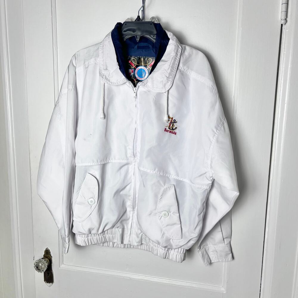 Vintage 90s Bermuda Sports White Windbreaker Jacket Size Unisex Small Nautical